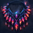 Necklace with precious stones on black background. Icon for games