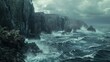 A rugged coastline texture, with jagged cliffs and crashing waves, evoking the perilous journey to find the legendaries created with Generative AI Technology