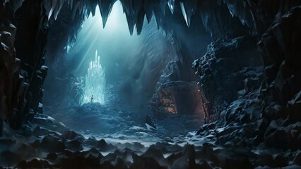 Wall Mural - Mysterious dark cave with stalactites. 3d rendering, AI Generated