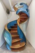 beautiful blue spiral staircase. Design. Wooden. indigo. retro