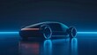 A futuristic self-driving car equipped with touch and motion sensors for enhanced safety, visualized as a holographic silhouette