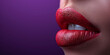 a red lipstick against vivid purple background,generative ai