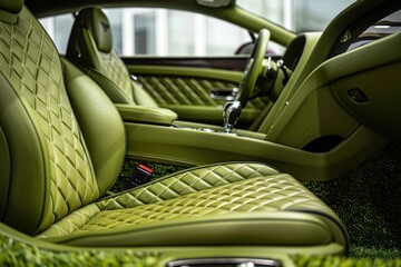 Wall Mural - From the precise stitching on the leather seats to the individual blades of grass on the showroom floor, every element exudes hyperrealistic perfection.