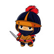 Cute samurai ninja character holding sword cartoon vector illustration