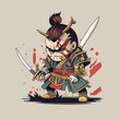 Cute samurai character cartoon vector illustration with sword