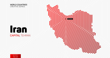 Wall Mural - abstract map of iran with red hexagon lines