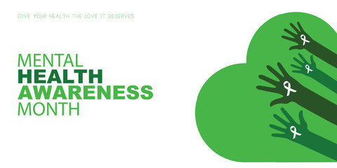 Wall Mural - May is Mental Health Awareness Month banner. Mental Health Awareness an annual campaign highlighting awareness of mental health. Vector design illustration.
