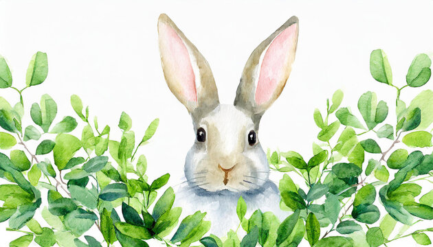 Easter bunny in the grass, watercolor illustration