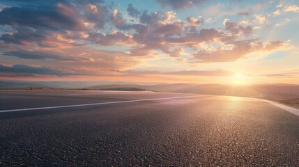 Wall Mural - Empty highway asphalt road and beautiful sky sunset landscape