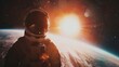 astronaut in space with the sun in the background in high resolution