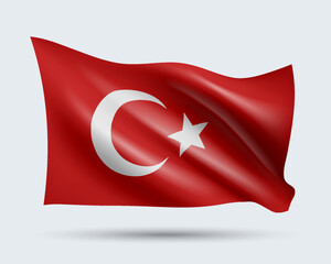 Wall Mural - Vector illustration of 3D-style flag of Turkey isolated on light background. Created using gradient meshes, EPS 10 vector design element from world collection