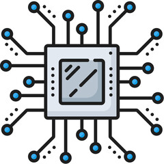Aufkleber - Artificial intelligence, AI algorithm, machine learning analysis line color icon. AI data analysis, artificial intelligence technology outline vector icon with computer CPU chip and motherboard traces