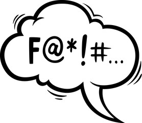 Poster - Comic swear speech bubble with angry bad curse word talk, cartoon vector icon. Anger hate swear of expletive message in cloud for emoji or rude language shout and swear text speech bubble