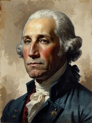 Poster - george washington portrait oil pallet knife paint painting on canvas with large brush strokes art illustration on plain white background from Generative AI