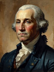 Poster - george washington portrait oil pallet knife paint painting on canvas with large brush strokes art illustration on plain white background from Generative AI