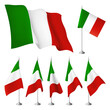 Italy vector flags. A set of flags with metal stand, and one wavy flag fluttering on the wind. Created using gradient meshes, EPS 10 design elements from world collection