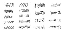 Brushes And Elements For Notes Highlighting Text. Strokes Lines Doodles Dotted Wavy Strokes. Vector Illustration...