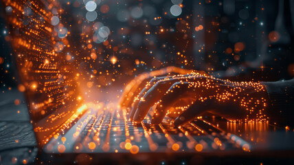 Futuristic IoT concept: Man coding on laptop and tablet, symbolizing digital innovation in software development,generative ai