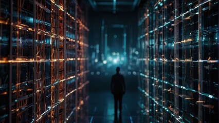 businessman binary code tunnel