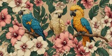 Tropical Parrots And Floral Tapestry