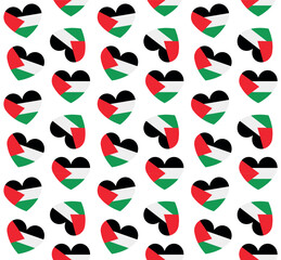 Wall Mural - Vector seamless pattern of flat heart with Palestine flag isolated on white background
