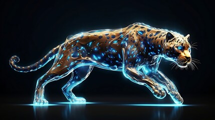 Sticker - Glimmering Frustration: An Ice Cheetah Pierces the Night with Glowing Eyes, a Captivating Portrait of Struggle and Strength in Wintry Solitude