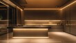 A sleek, modern kitchen gleams under the soft glow of recessed lighting, its minimalist design inviting culinary creativity.