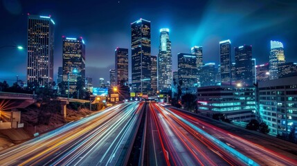 Wall Mural - avenue with cars at high speed at night sweeping effect