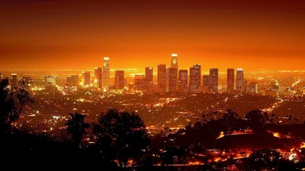 Wall Mural - beautiful view of Los Angeles on an orange sunset in high resolution and quality