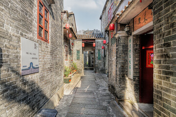 Foshan city, Guangdong, China. Yanqiao Ancient Village (built in 1450) still preserves a large number of ancient buildings as cultural relics protection units with historical heritage.