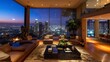 luxury apartment with views of downtown los angeles at night