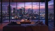 luxury apartment with a night view of the city at sunset in the United States in high resolution and quality