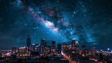 Fototapeta  - beautiful view of the city of Los Angeles at starry night with tall buildings with lights in high resolution and quality