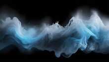 Glitter Mist. Paint Water Splash. Magic Spell. Blue Silver Gray Color Gradient Shiny Vapor Veil Wave On Black Abstract Art Background With Free Space.
