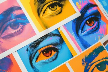 Wall Mural - A series of colorful paintings of eyes, each with a different color scheme. Risograph effect, trendy riso style