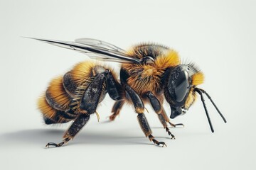 Wall Mural - A close up of a bee with its wings spread out