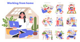 Fototapeta Dmuchawce - Working from Home seVector illustration