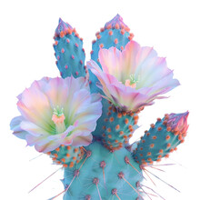 Two Flowers Atop A Desert Cactus