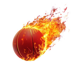 Wall Mural -  a basketball ball engulfed in flames, isolated on a transparent background, intense energy and power, dynamic motion, for use in sports-related promotions, event posters, or dynamic visual content