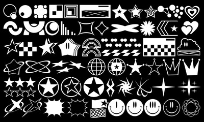 Wall Mural - Retro geometry shapes collection, Y2k streetwear element set, Futuristic symbols icon pack. Geometric object vector set.