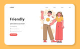 Fototapeta Pokój dzieciecy - Vibrant vector illustration of two characters sharing a friendly gesture, exuding warmth and sociability in a stylish, contemporary design.