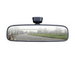 A rear view mirror with a picture of the road in it, transparent background