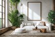 modern living room with big white frame