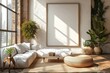 modern living room with big white frame