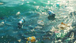 © Domingo - Pollution from plastic bottles and garbage floating on the sea surface - destruction of natural habitat for a single use products