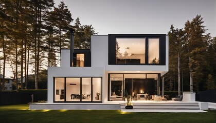 Contemporary cubic house in Scandinavian design featuring a stylish exterior front view