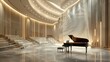 Conceptual abstract design of the interior of the concert hall and grand piano in a modern style.