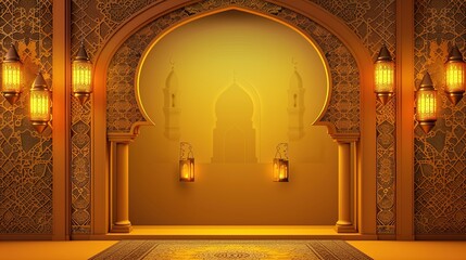 Wall Mural - 3D background vector Ramadan Kareem Islamic greeting card with lanterns