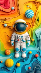 Wall Mural - A colorful paper cutout of a man in a spacesuit standing in front of a colorful.