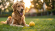 selective focus of goldenn retriever dog playing Photo by: Clément  Marion Charlie The German Shepherd Labrador's eyes, Generative Ai